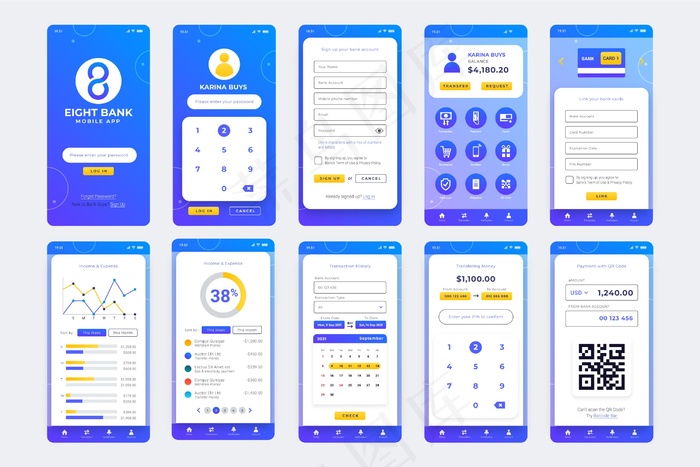 银行应用程序app界面eps,ai矢量模版下载