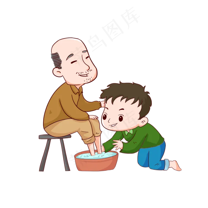 重阳节男孩给爷爷洗脚免抠PNG(2000X2000(DPI:300))psd模版下载