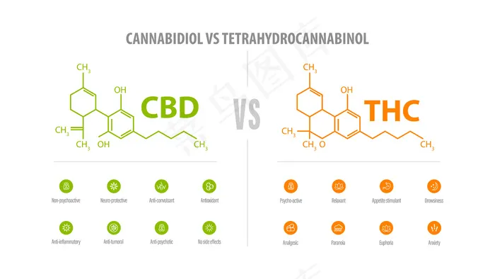 Cbd与thc，图标和化学公式的差异列表eps,ai矢量模版下载