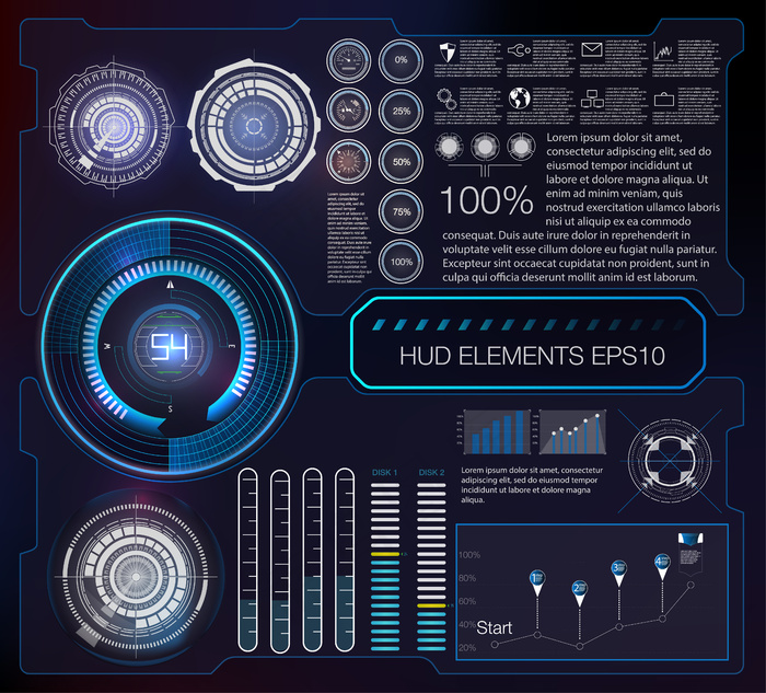 具有不同hud元素的抽象背景。hud元素。eps,ai矢量模版下载