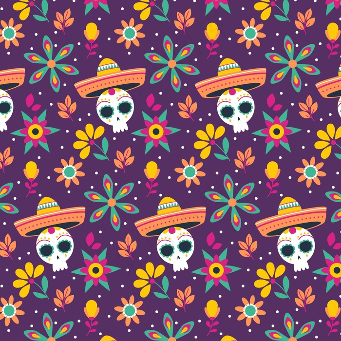 手绘dia de muertos图案eps,ai矢量模版下载