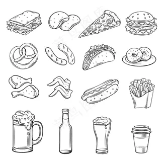 街头咖啡厅手绘图标