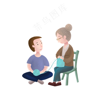 重阳节关爱老人母子祖孙织毛衣