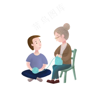 重阳节关爱老人母子祖孙织毛衣