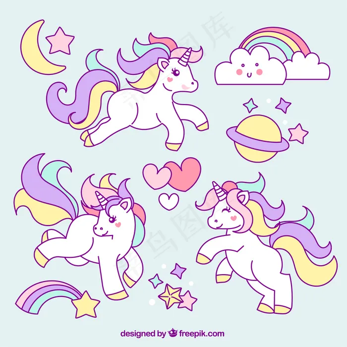 可爱元素独角兽素描eps,ai矢量模版下载