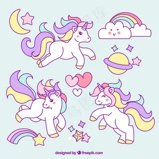 可爱元素独角兽素描