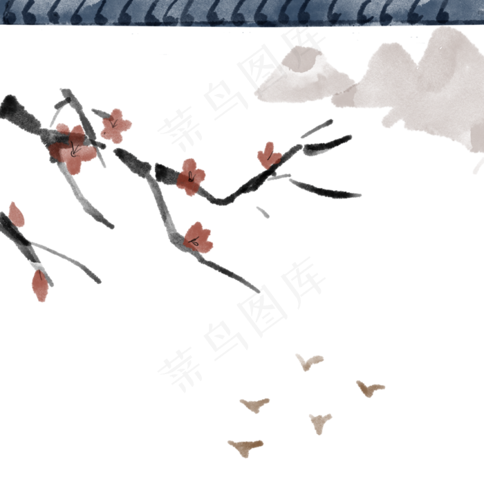 古风青砖屋檐梅花装饰边框(2000X2000(DPI:350))psd模版下载