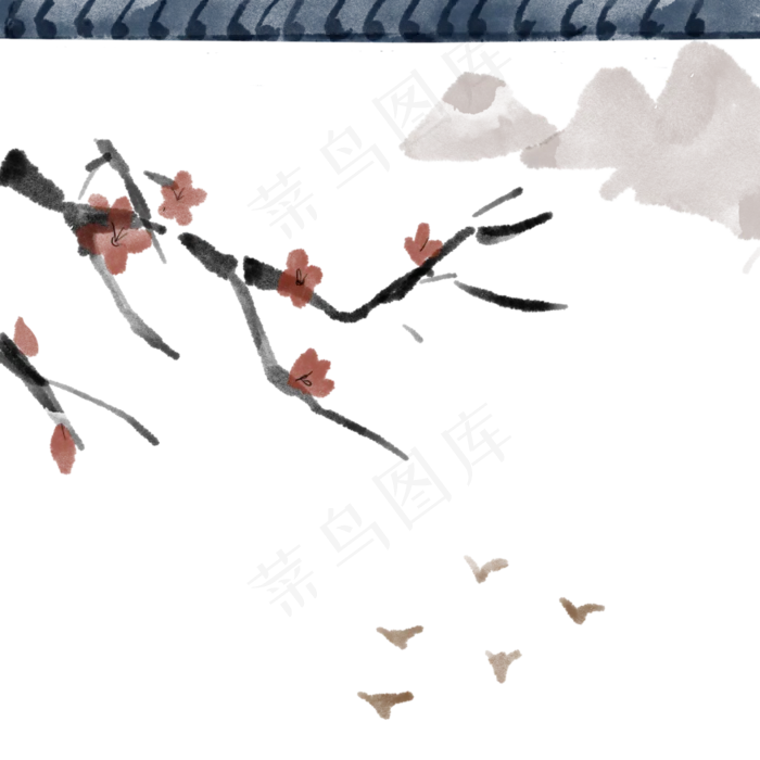 古风青砖屋檐梅花装饰边框(2000X2000(DPI:350))psd模版下载