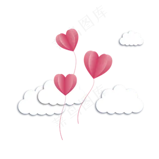 七夕剪纸风爱心热气球