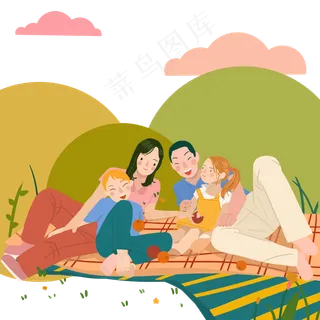 秋日秋季郊游野餐全家欢乐PNG图