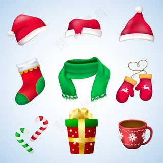 丰富多彩的圣诞元素，主要是红色和绿色