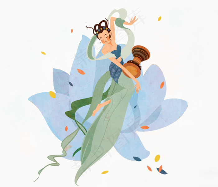 敦煌飞天仙女奏乐舞蹈,免抠元素(3500*3000px 300 dpi )psd模版下载
