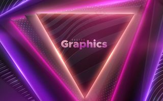 黑色几何三角形和霓虹灯辉光的抽象背景