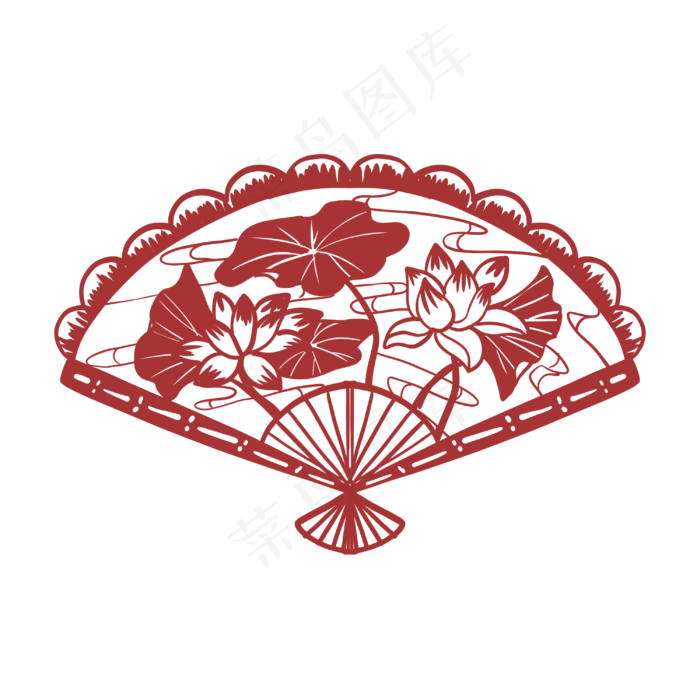 新年荷花扇子剪纸