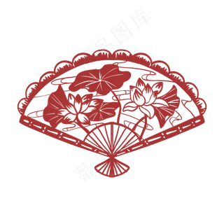 新年荷花扇子剪纸