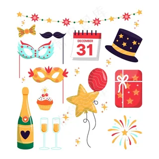 手绘新年派对元素集