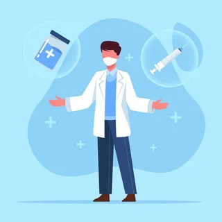 平面手绘冠状病毒疫苗图解