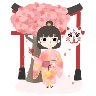 国庆出游暖色系卡通手绘风女孩旅