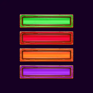 一套有趣的图形用户界面彩色果冻加载进度栏图标与木制边框的游戏用户界面资产元素