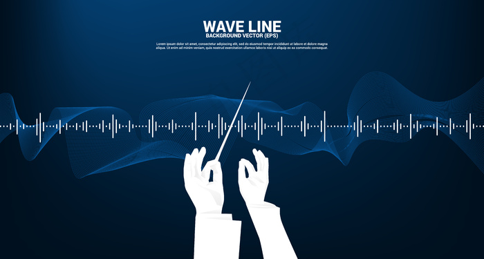 带声波音乐均衡器背景的指挥手轮廓。