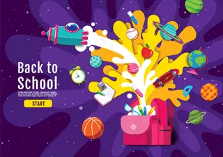 回到学校，灵感，在线学习，在家学习，平面设计矢量。