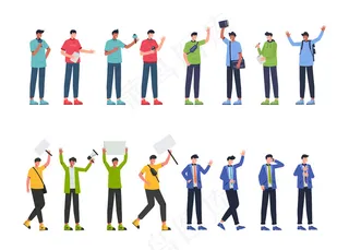 捆绑4集人物，16个不同的姿势，生活方式，职业和每个角色在不同的姿态表达