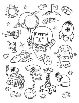 太空涂鸦中的宇航员猫