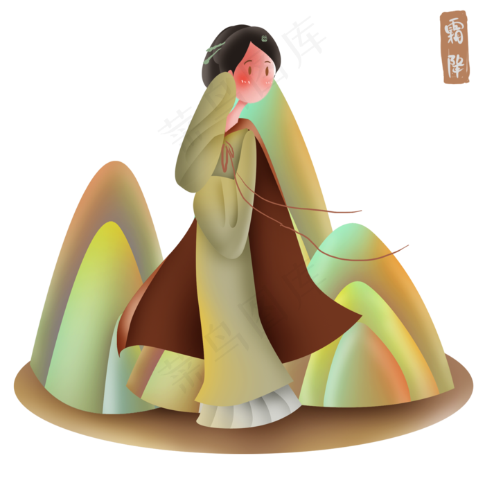 二十四节气霜降登山的古代女孩(2000X2000(DPI:299))psd模版下载
