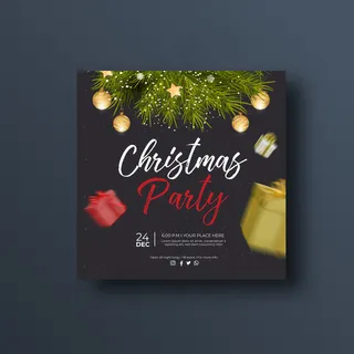 圣诞派对社交媒体横幅banner或方形宣传单,DM传单