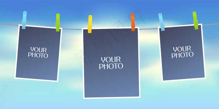 在背景上设计天空元素，空框用于照片或图片