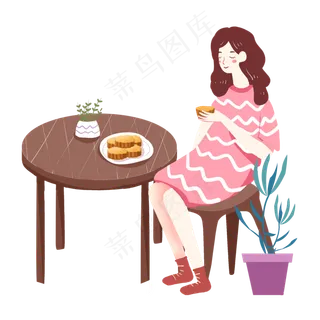 中秋节女孩吃月饼PNG