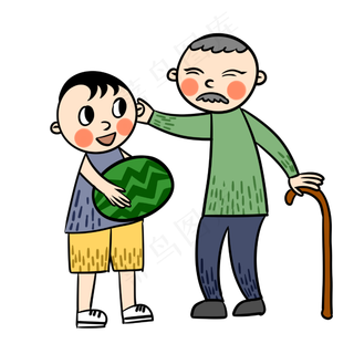 手绘矢量卡通可爱重阳节老人爷孙