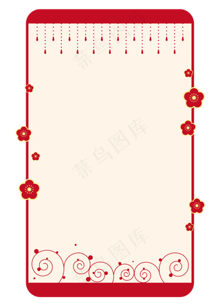 红色新春中国风边框素材红梅珠链