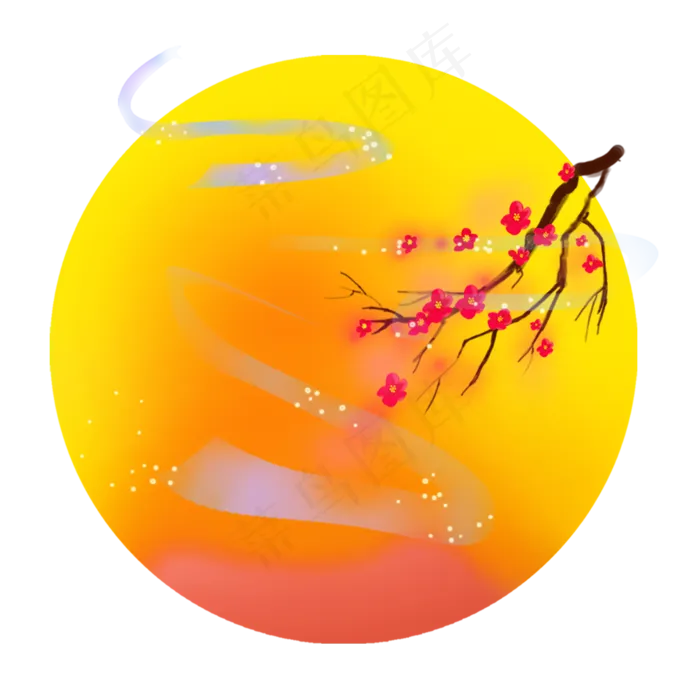 红色的月亮和梅花免抠图(2000X2000(DPI:300))psd模版下载