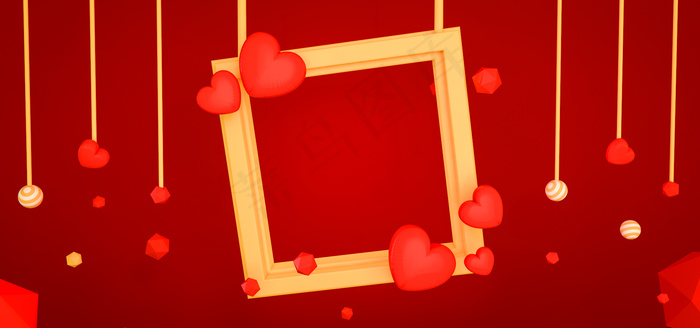 C4D创意红色七夕爱心框架背景