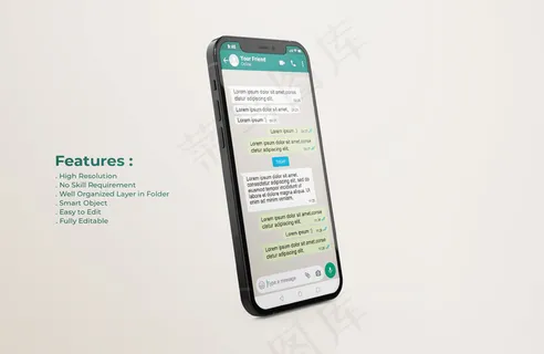 手机模型样机上的Whatsapp接口模板