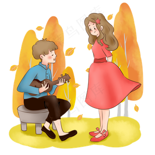 秋天情侣男孩给女孩唱歌
