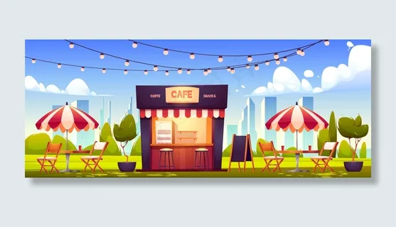 户外咖啡馆、公园夏季展台、街头美食 户外咖啡馆、公园夏季展台、街头美食