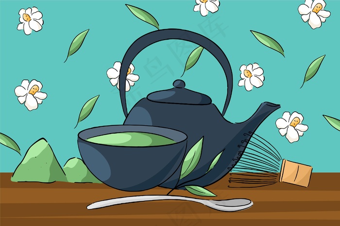 手绘抹茶-背景eps,ai矢量模版下载