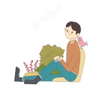 中国节气寒露男孩欣赏风景卡通插