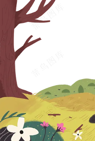 手绘卡通秋天景色免扣元素