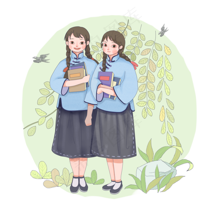 南方早春新年女学生可爱小姐学习(4000X4000(DPI:300))psd模版下载
