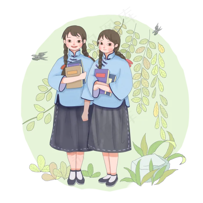 南方早春新年女学生可爱小姐学习(4000X4000(DPI:300))psd模版下载