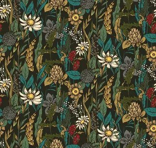 手绘花卉和草药的无缝图案。五彩缤纷的美丽无尽的背景。