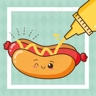Kawaii快餐可爱的芥末热狗插图