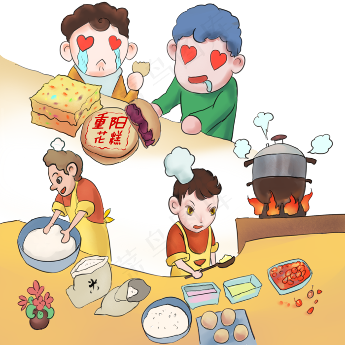 手绘卡通动漫可爱重阳节场景
