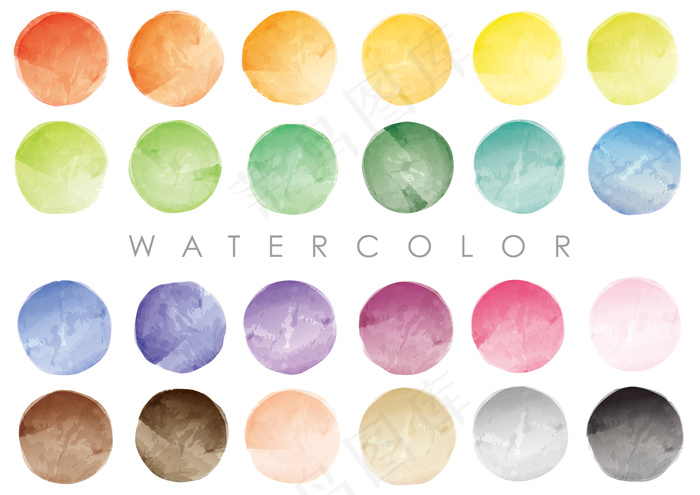 一组水彩圆形样品或背景。在白色背景上分离的载体。