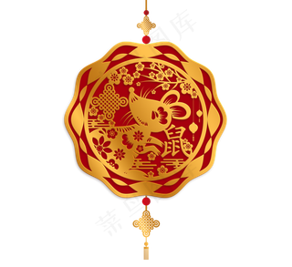 鼠年吉祥物梅花剪纸摆件