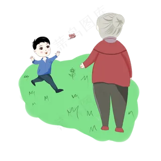卡通手绘重阳节看望老人矢量元素