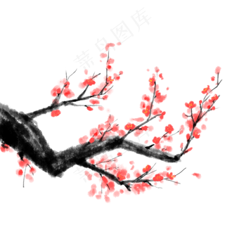 手绘古风中国风水墨红色梅花元素